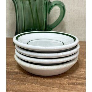 4 Restaurant Ware Butter Pats Double Green Stripe Trim Chunky China Ironstone